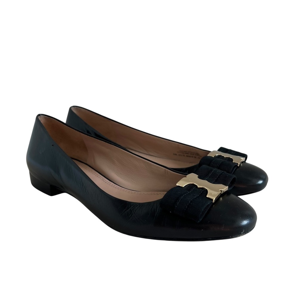 Tory Burch Gemini Link Black Leather Ballet Flats SZ 7 Office Sophisticated Work
